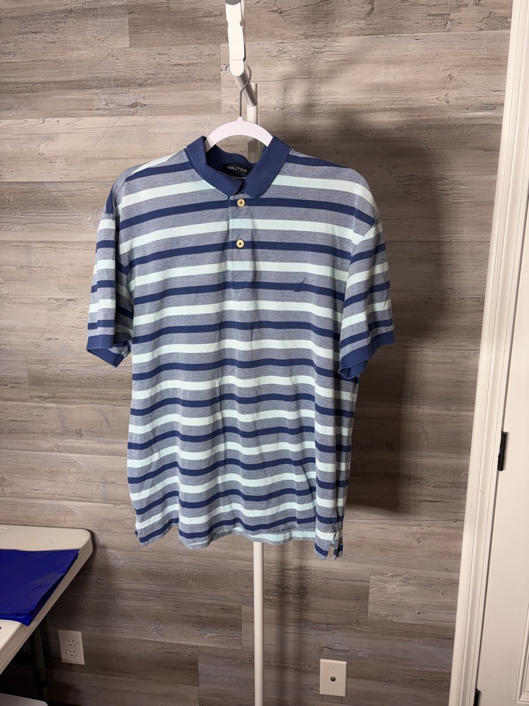 Nautica Blue And Light Blue Horizontal Stripe Polo 1266